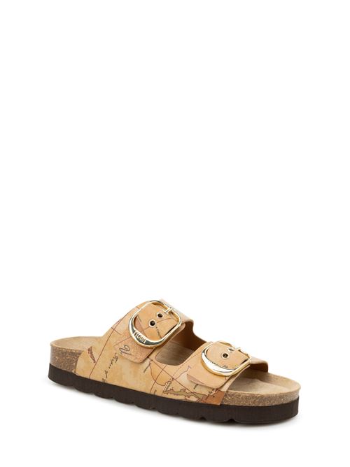 Double band sandals in eco nappa with Geo Classic print. Natural ALVIERO MARTINI | Z081397500010